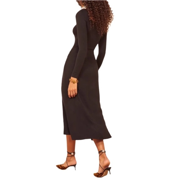 Reformation Dottie Long Sleeve Midi Dress in Black, Size Large - Picture 3 of 11